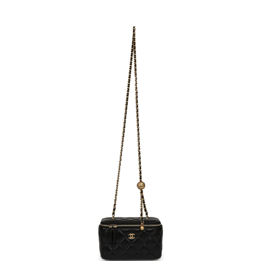 Chanel Small Pearl Crush Vanity Case Black Lambskin Brushed Gold Hardware