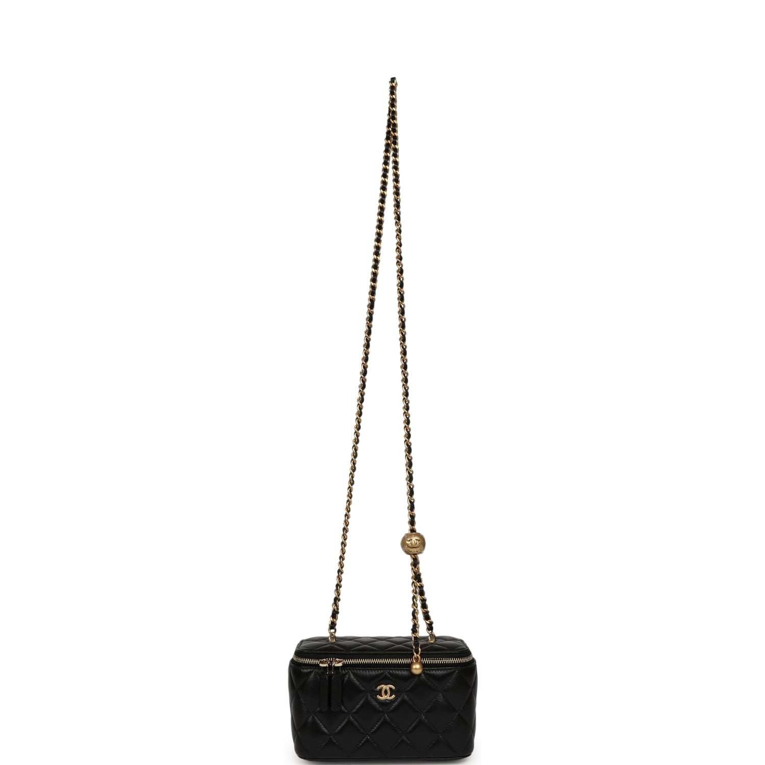 Chanel Small Pearl Crush Vanity Case Black Lambskin Brushed Gold Hardware