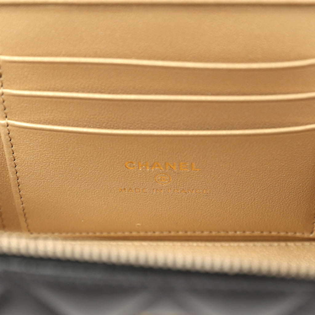 Chanel Small Pearl Crush Vanity Case Black Lambskin Brushed Gold Hardware