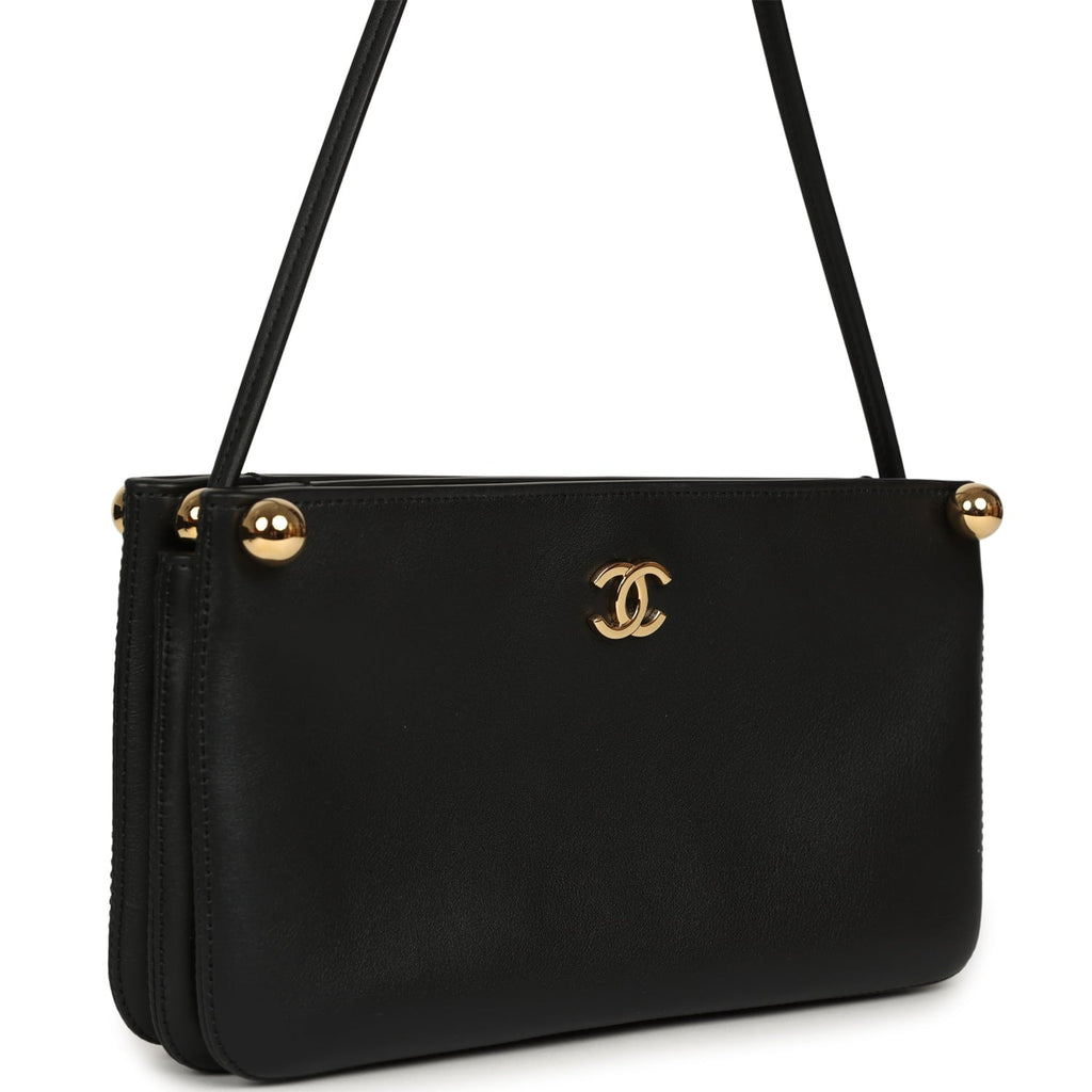 Chanel "Chic Studs" Clutch Bag Black Lambskin Gold Hardware