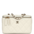 Chanel Small Vanity Case White Caviar Light Gold Hardware