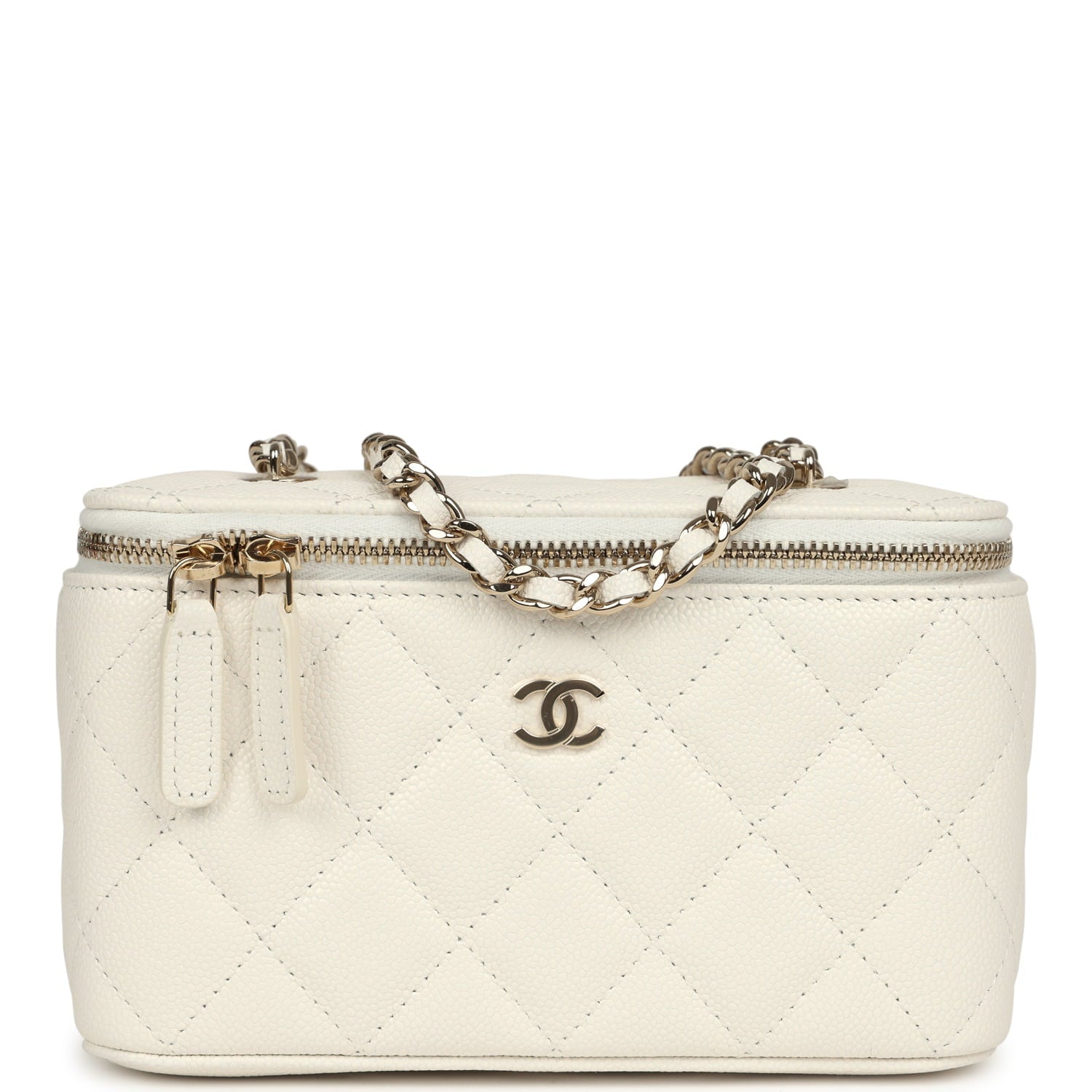 Chanel Small Vanity Case White Caviar Light Gold Hardware