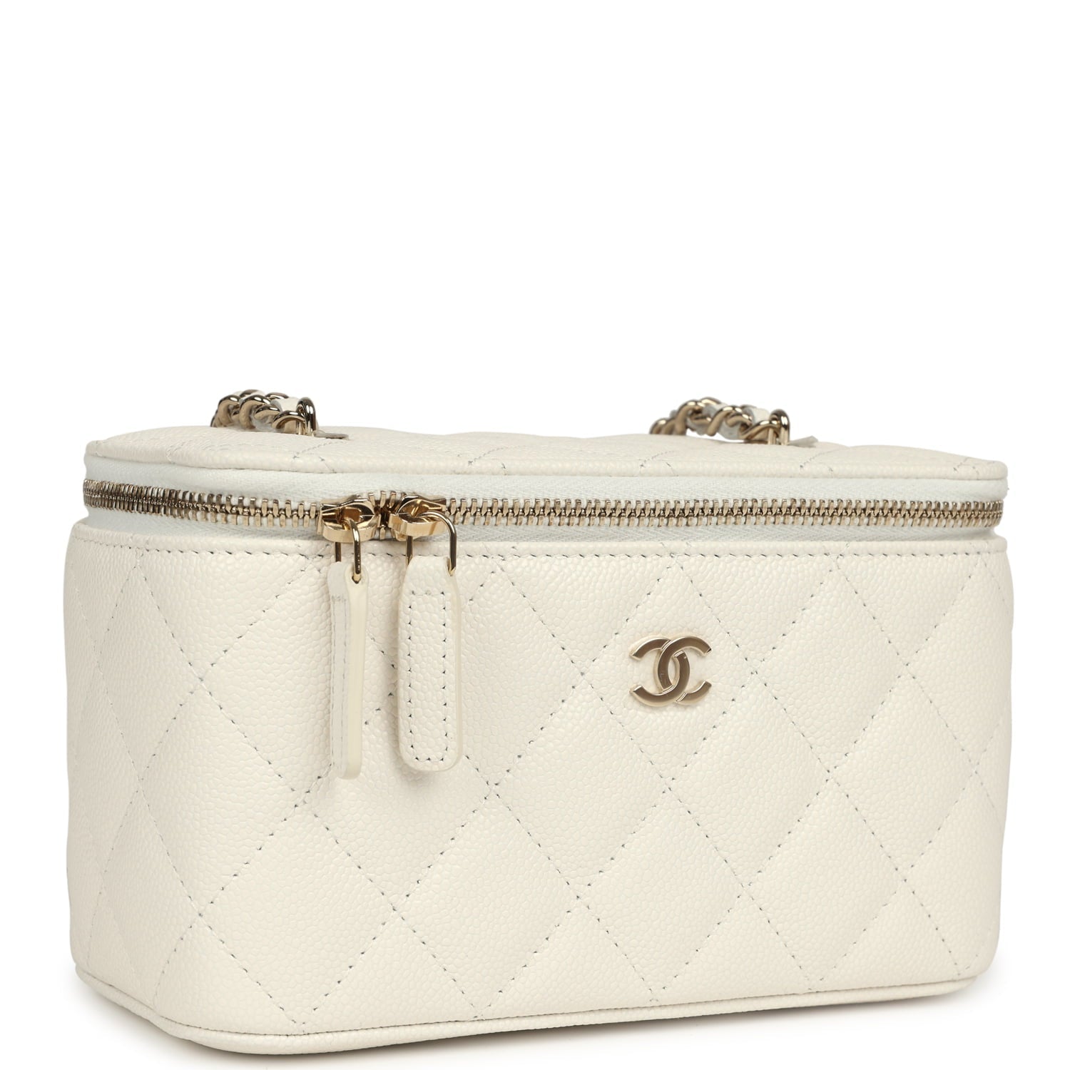 Chanel Small Vanity Case White Caviar Light Gold Hardware