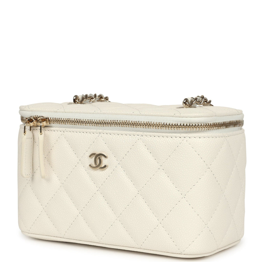 Chanel Small Vanity Case White Caviar Light Gold Hardware