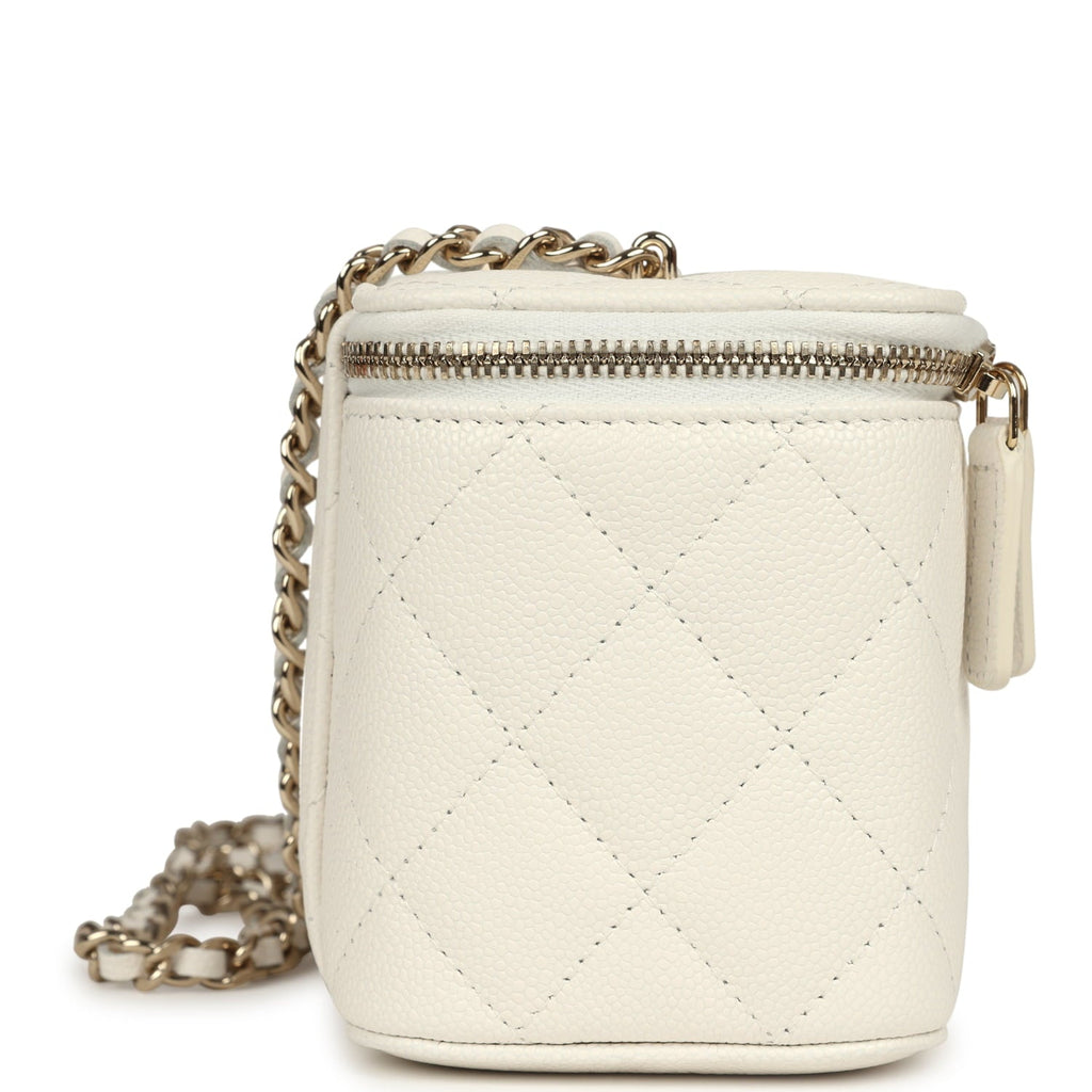 Chanel Small Vanity Case White Caviar Light Gold Hardware
