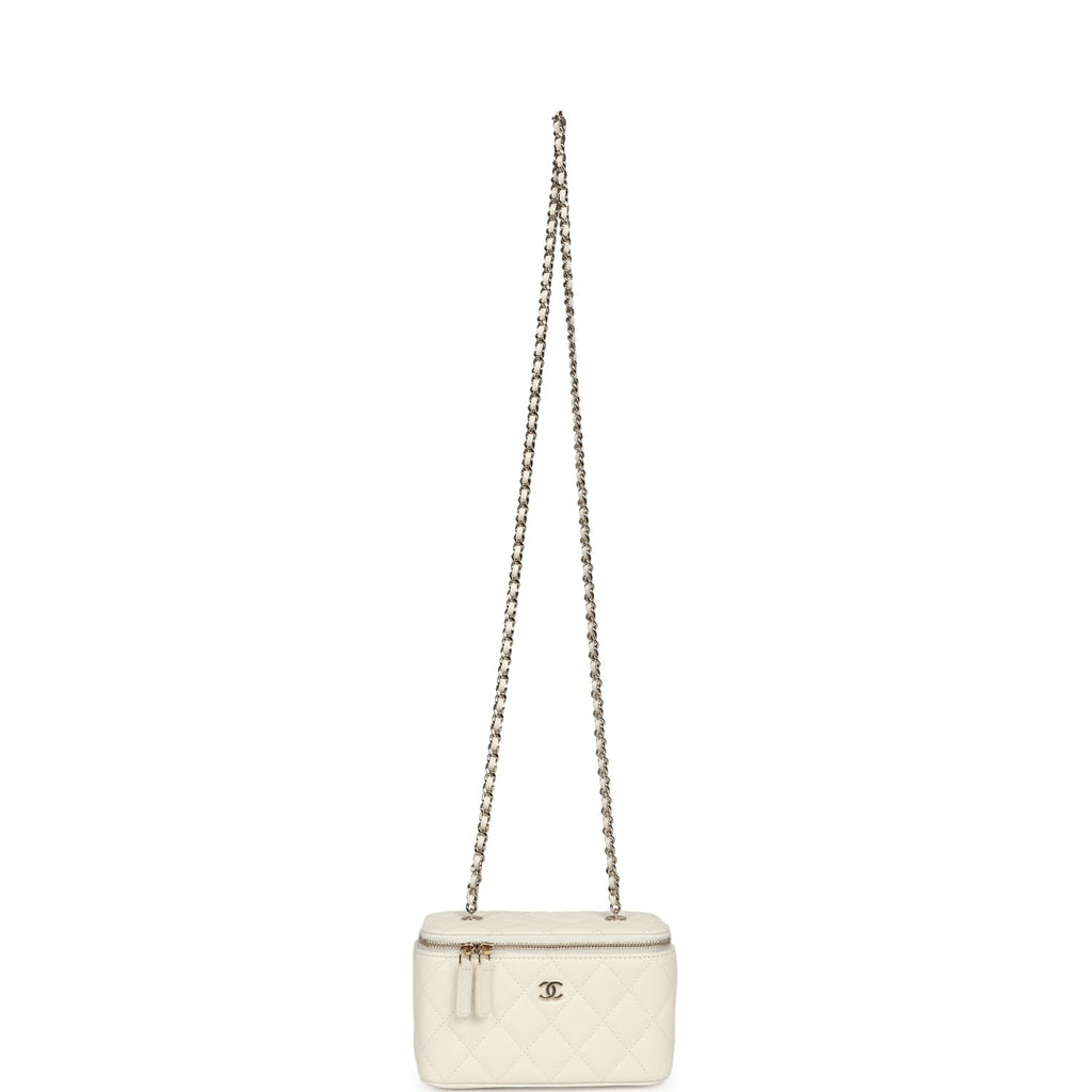 Chanel Small Vanity Case White Caviar Light Gold Hardware