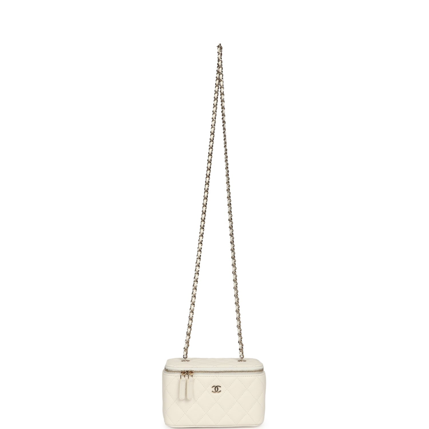 Chanel Small Vanity Case White Caviar Light Gold Hardware