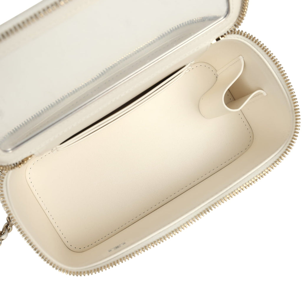 Chanel Small Vanity Case White Caviar Light Gold Hardware