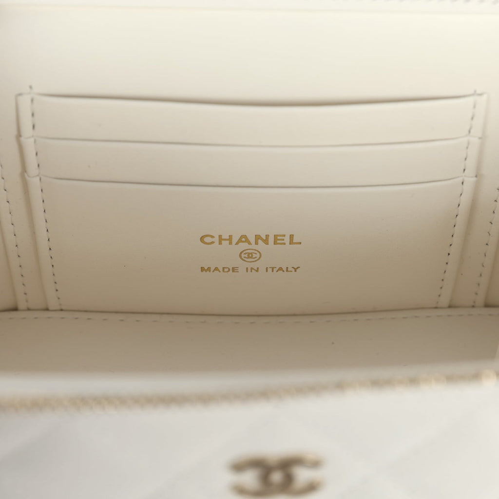 Chanel Small Vanity Case White Caviar Light Gold Hardware