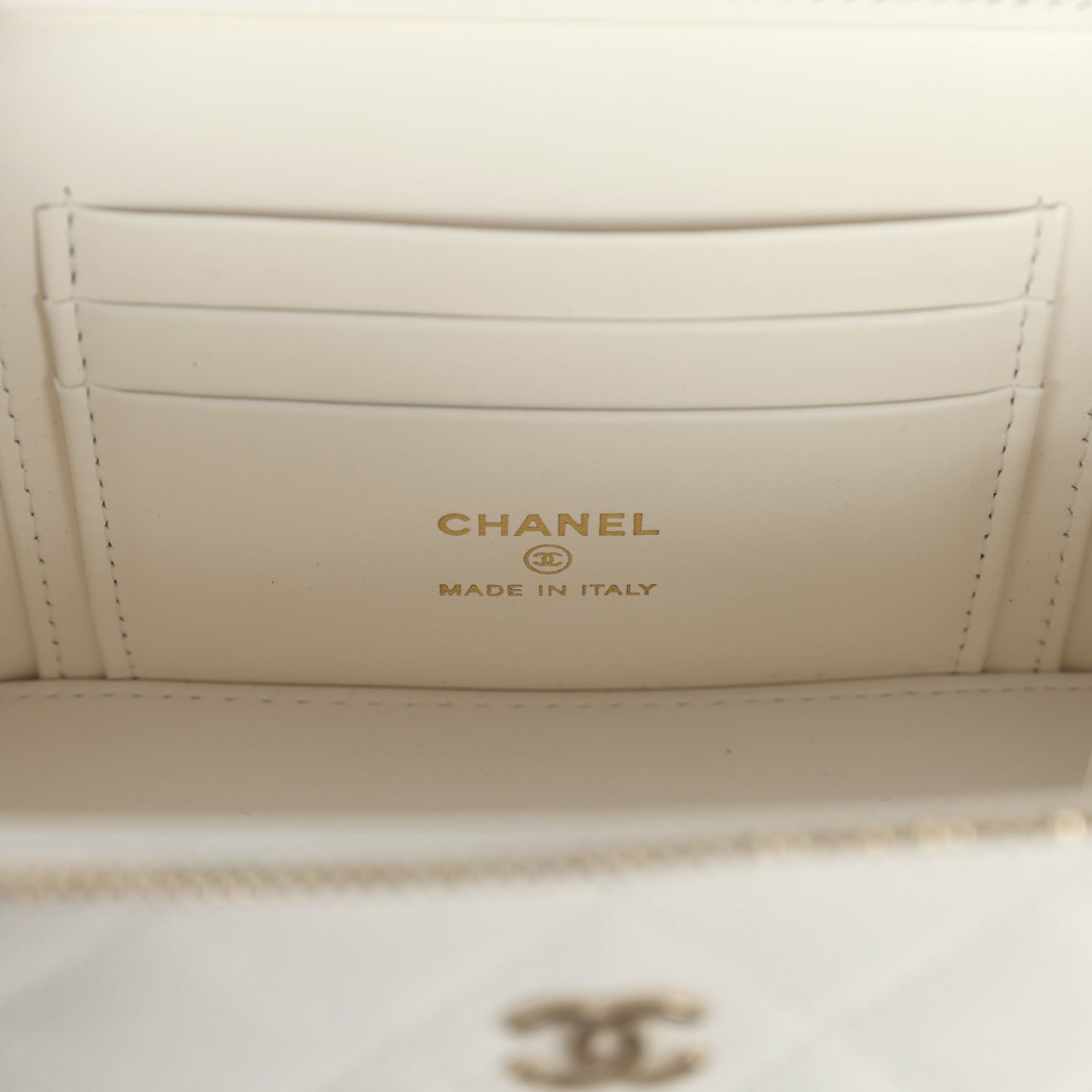 Chanel Small Vanity Case White Caviar Light Gold Hardware