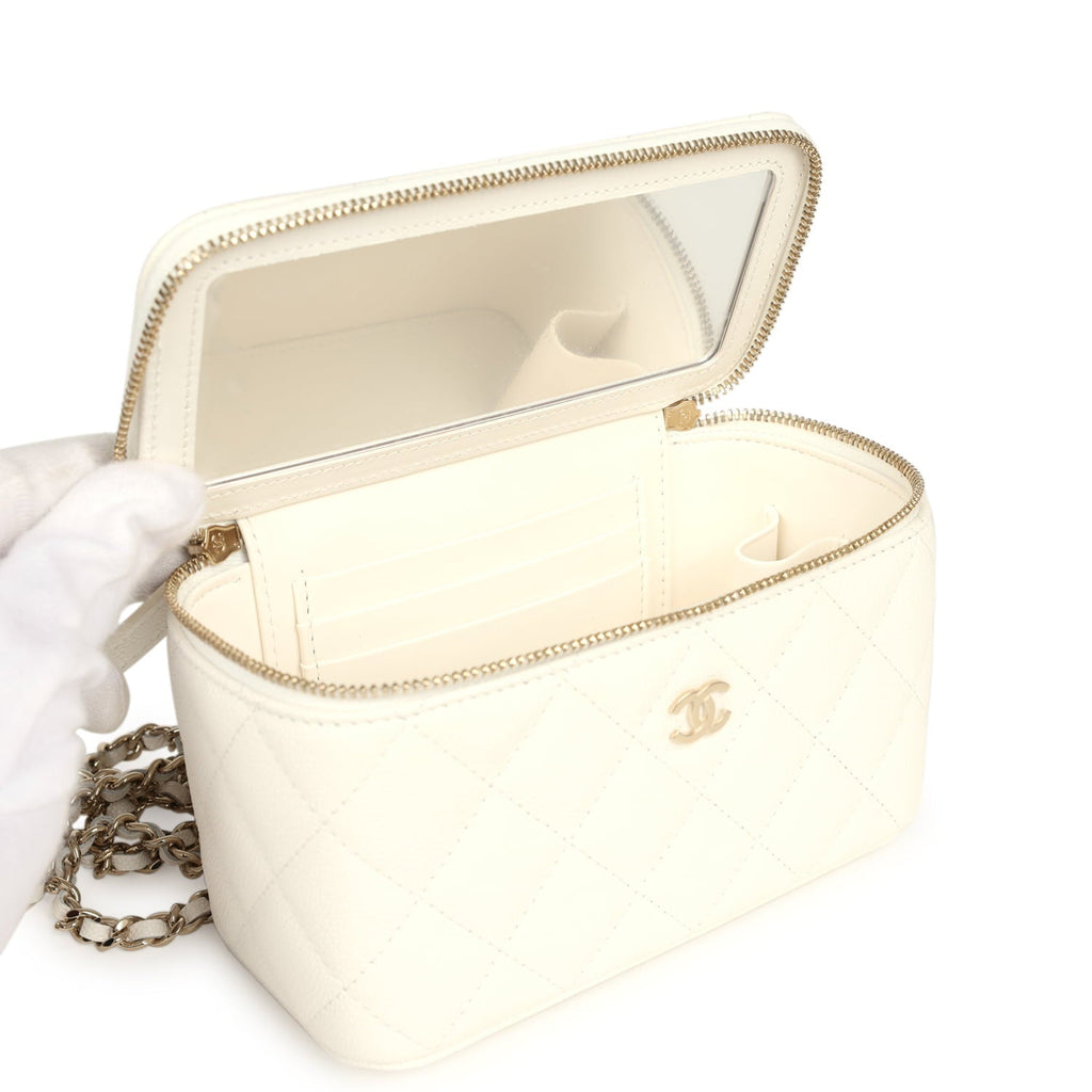 Chanel Small Vanity Case White Caviar Light Gold Hardware