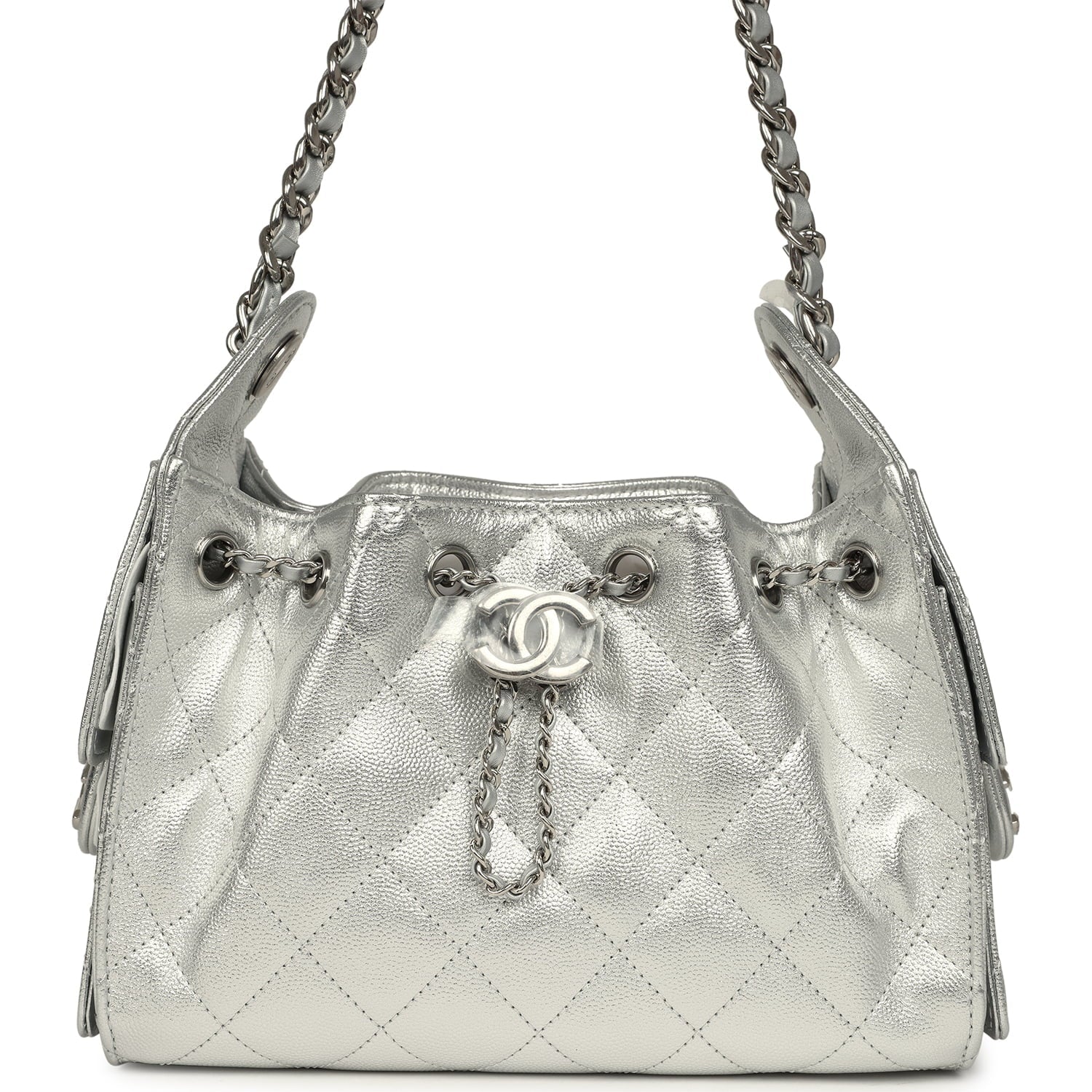 Chanel Mini 25 Hobo Bag Metallic Silver Caviar Silver Hardware