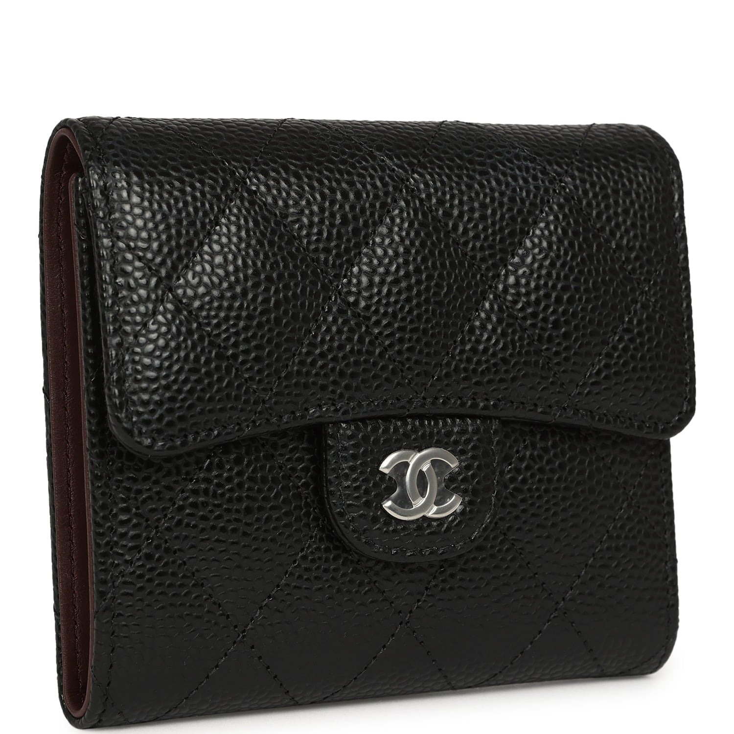 Chanel Small Classic Flap Wallet Black Shiny Caviar Silver Hardware