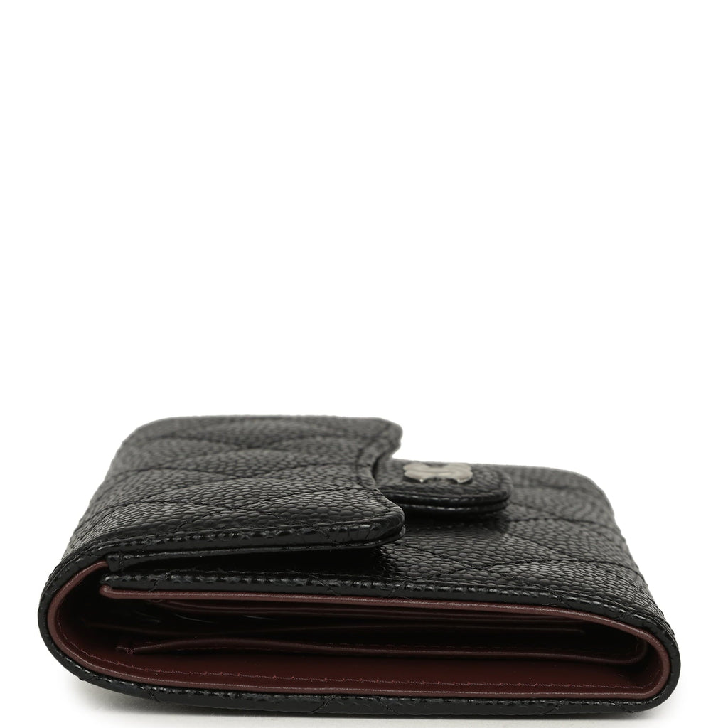 Chanel Small Classic Flap Wallet Black Shiny Caviar Silver Hardware
