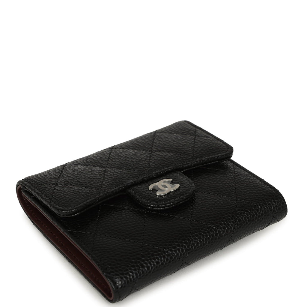 Chanel Small Classic Flap Wallet Black Shiny Caviar Silver Hardware