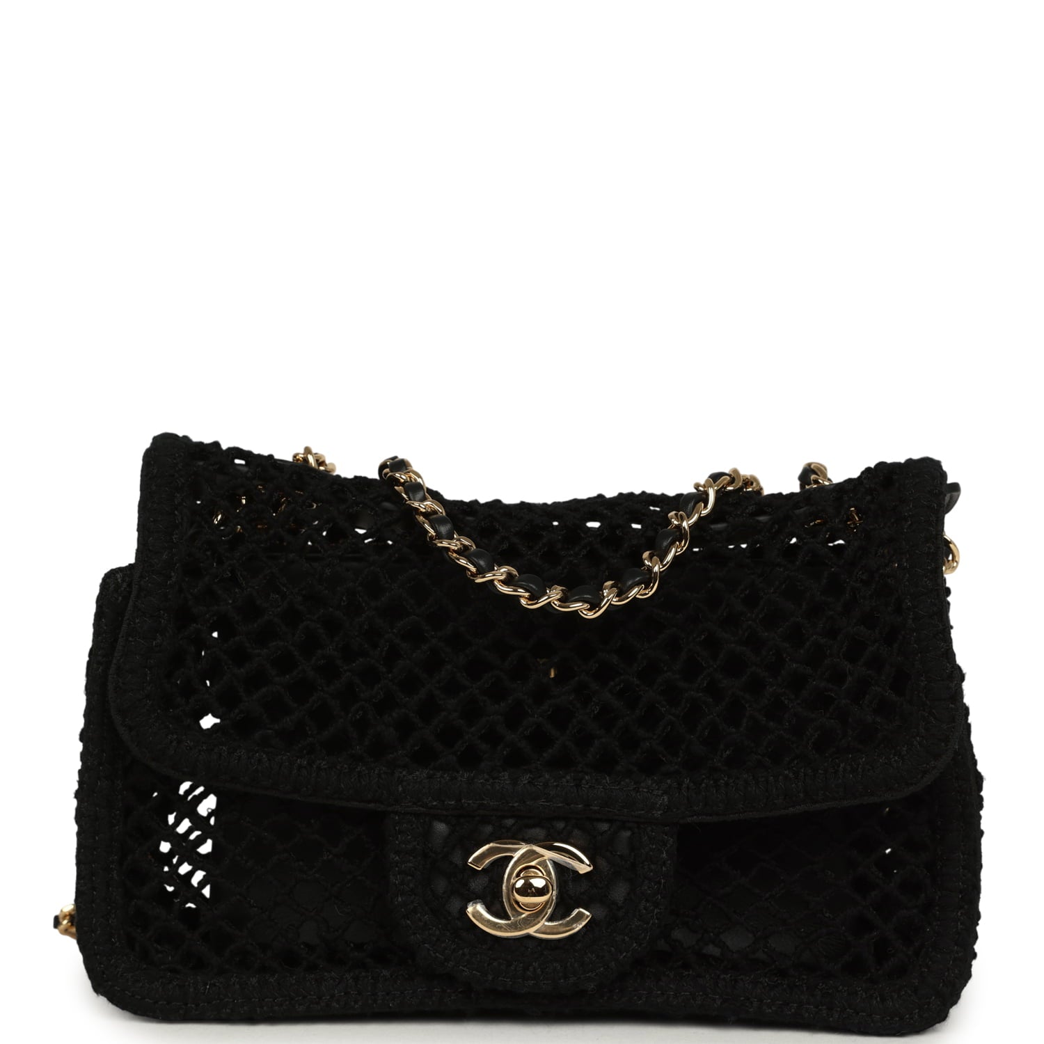 Chanel Small Coco Beach Macrame Flap Bag Black Mesh Gold Hardware