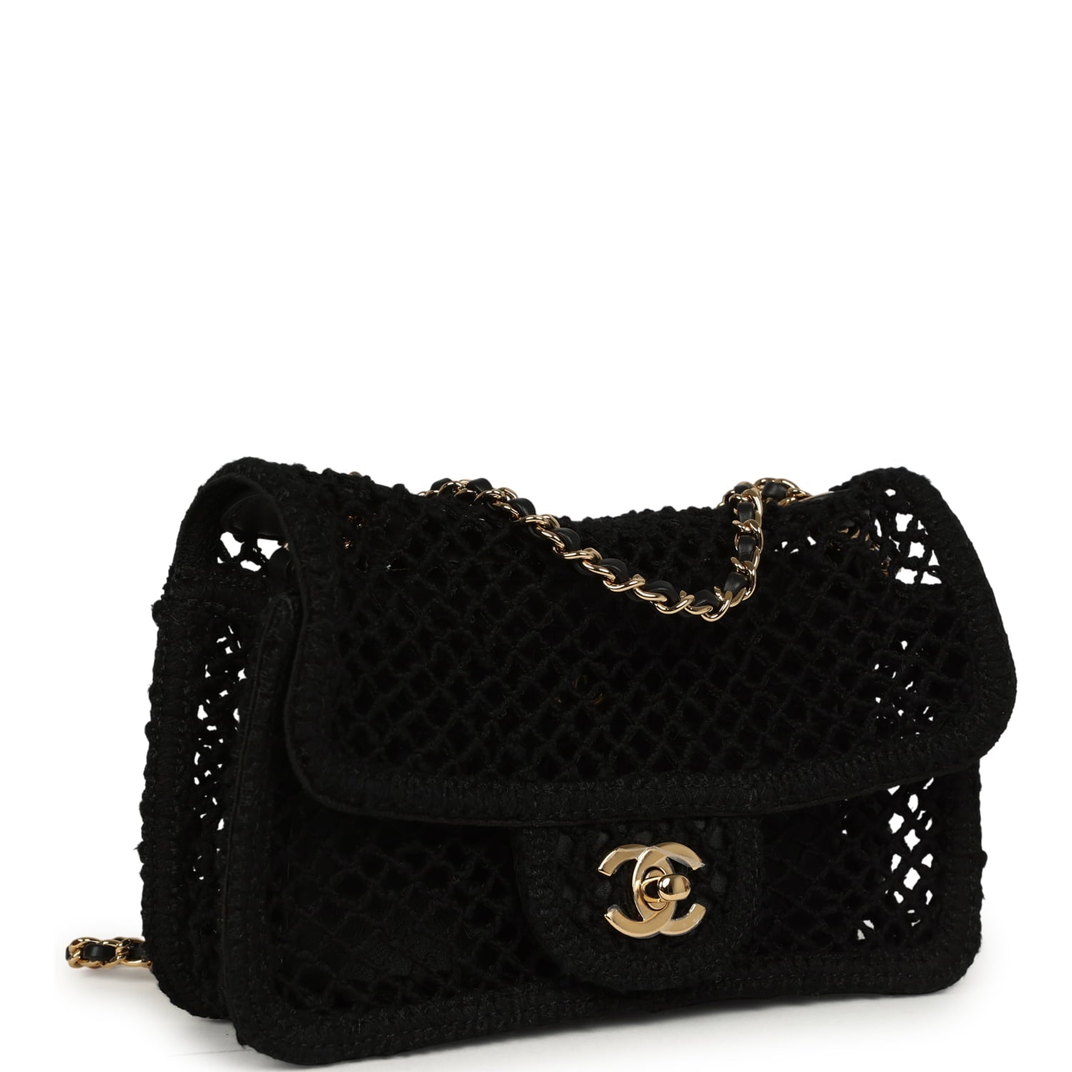 Chanel Small Coco Beach Macrame Flap Bag Black Mesh Gold Hardware