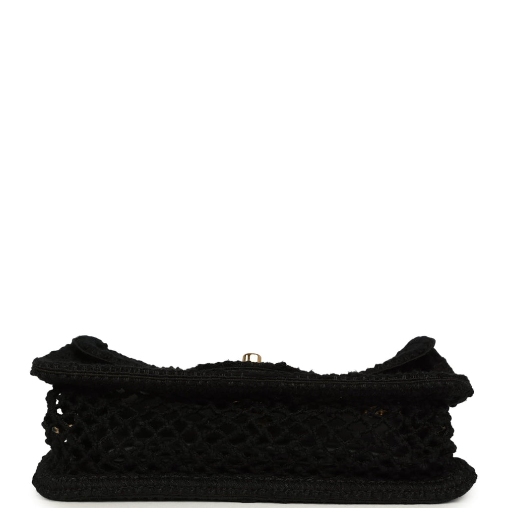 Chanel Small Coco Beach Macrame Flap Bag Black Mesh Gold Hardware