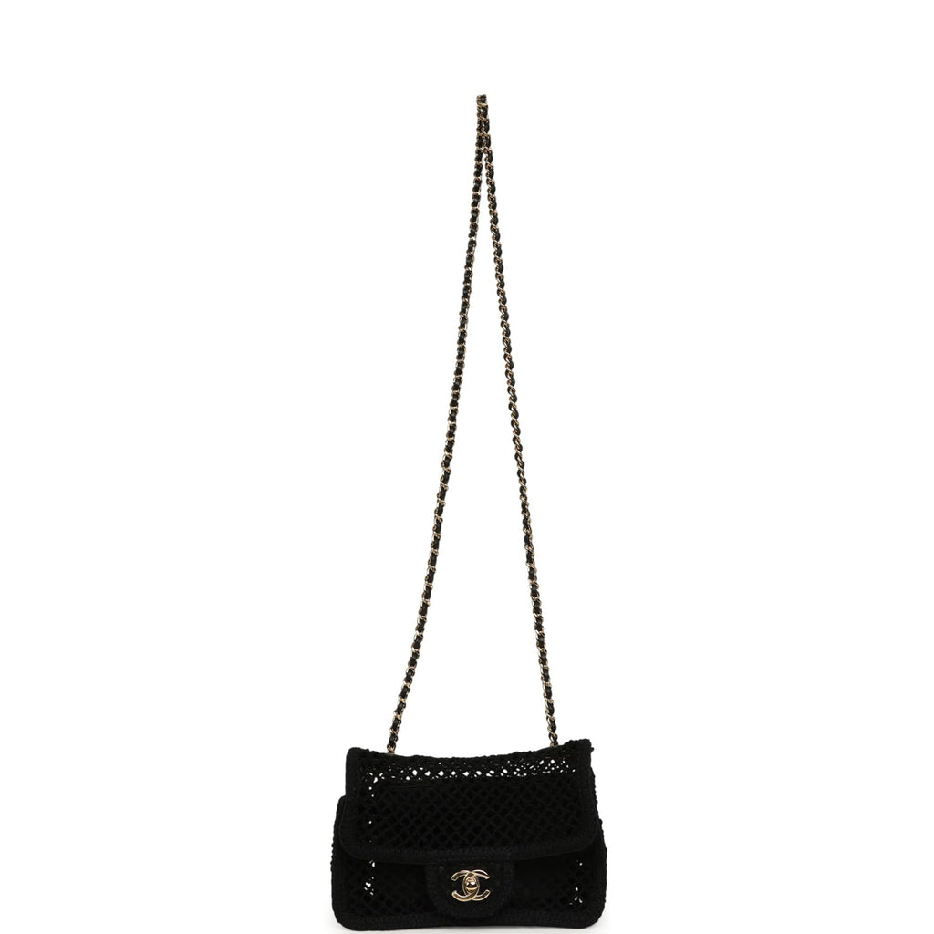 Chanel Small Coco Beach Macrame Flap Bag Black Mesh Gold Hardware