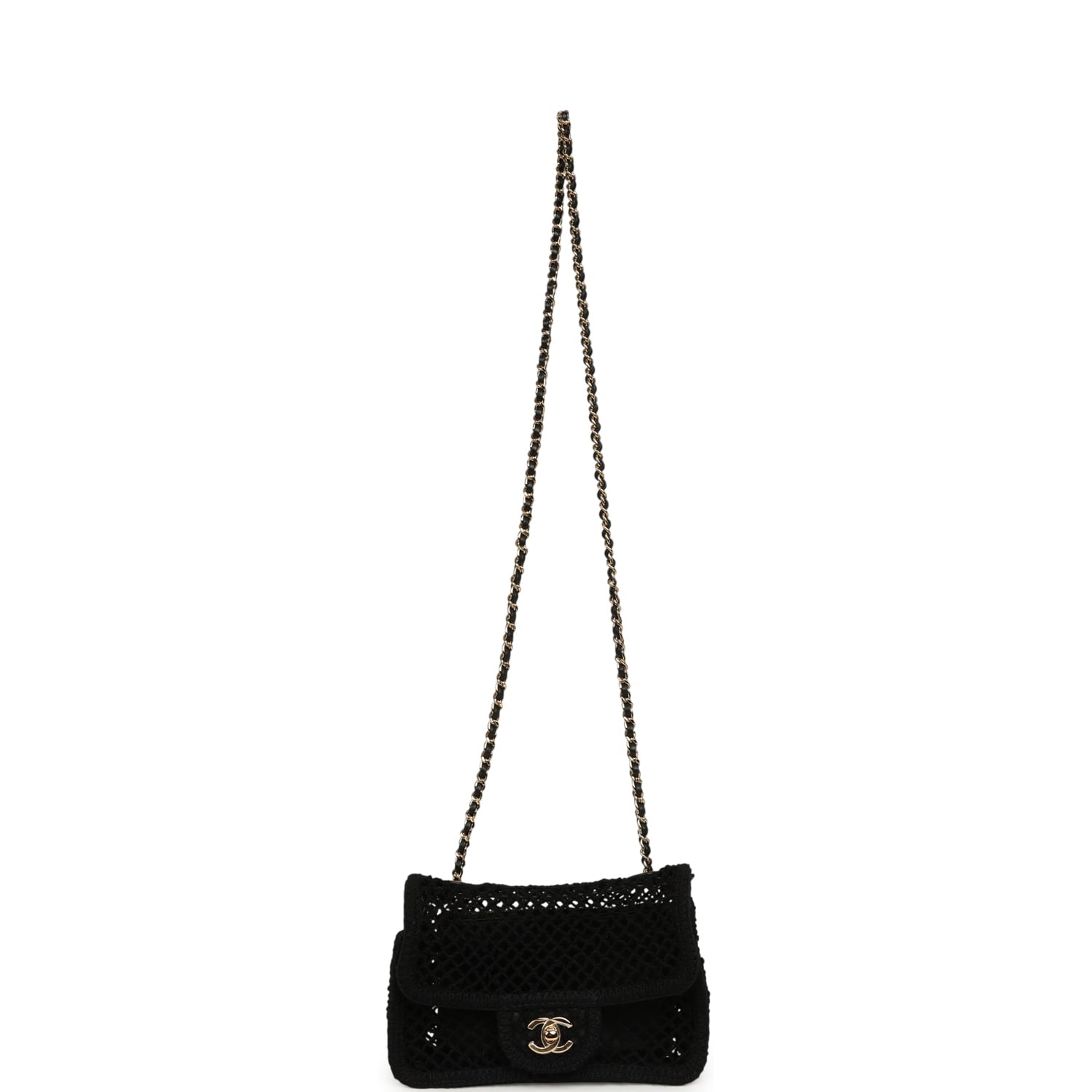 Chanel Small Coco Beach Macrame Flap Bag Black Mesh Gold Hardware