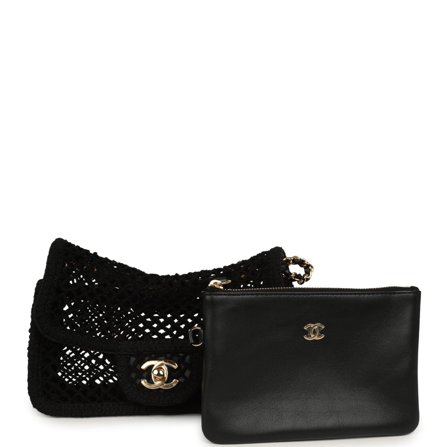 Chanel Small Coco Beach Macrame Flap Bag Black Mesh Gold Hardware