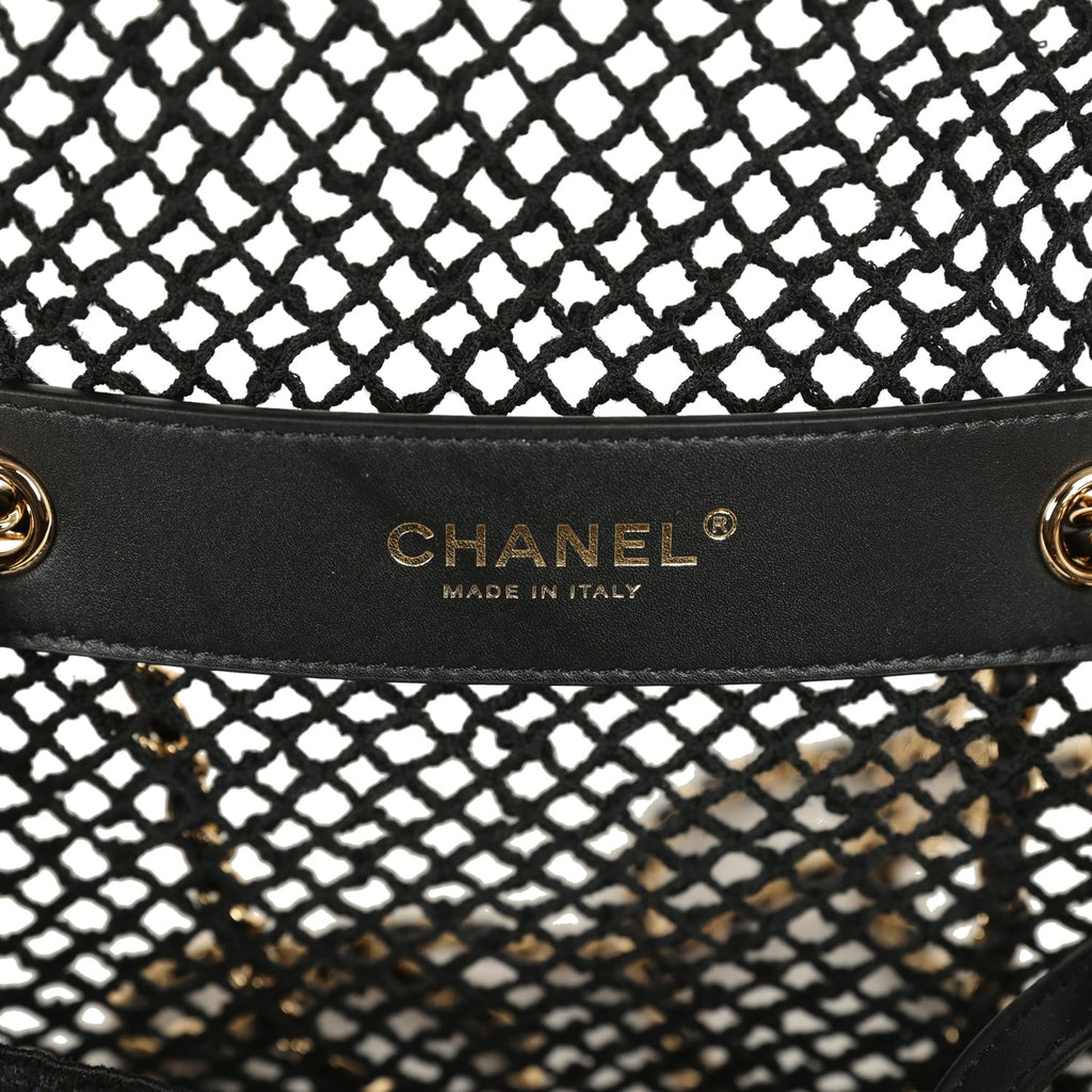 Chanel Small Coco Beach Macrame Flap Bag Black Mesh Gold Hardware