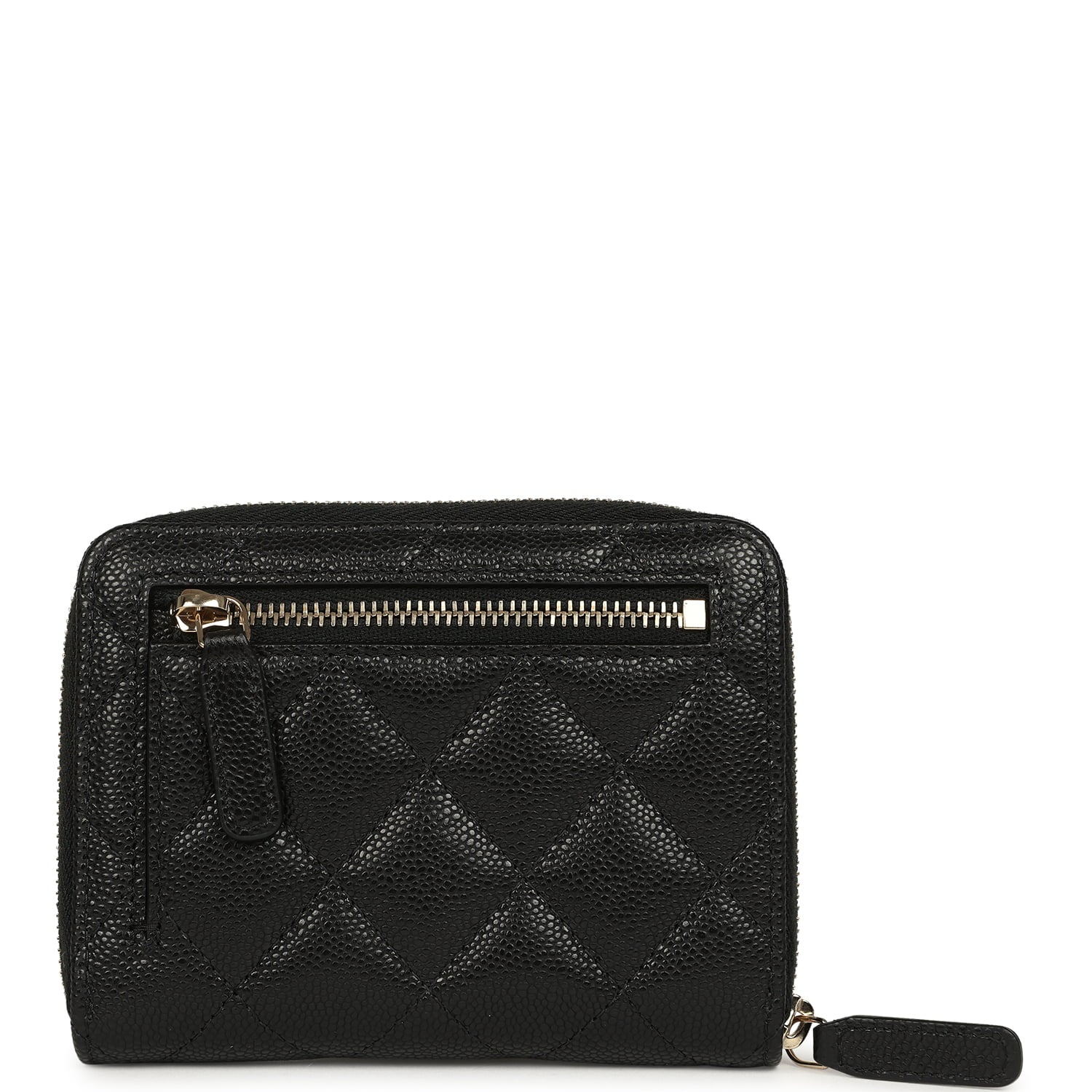 Chanel Classic Zipped Coin Purse Wallet Black Shiny Caviar Light Gold Hardware