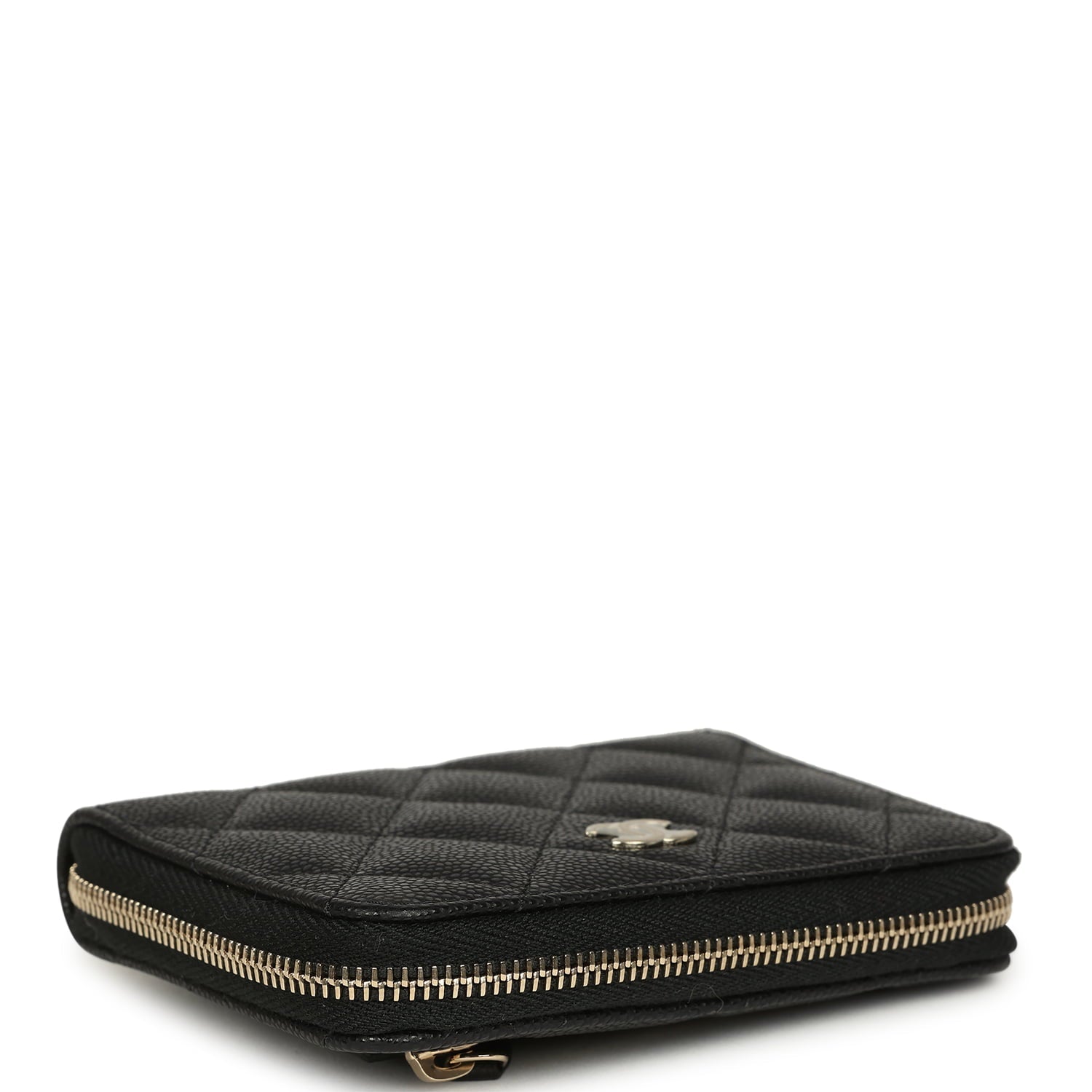 Chanel Classic Zipped Coin Purse Wallet Black Shiny Caviar Light Gold Hardware