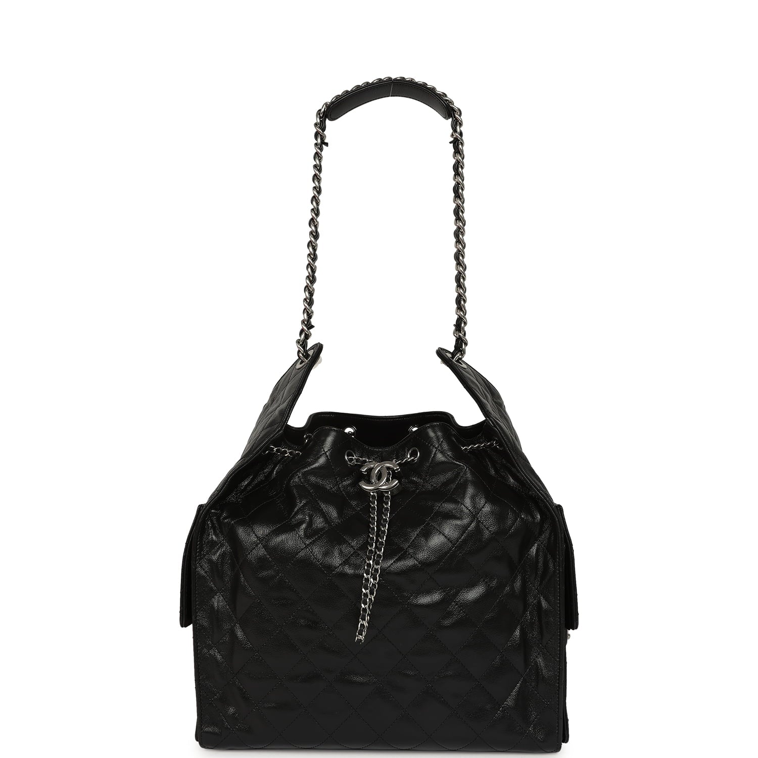 Chanel Medium 25 Hobo Bag Black Shiny Crumpled Calfskin Mixed Silver Hardware