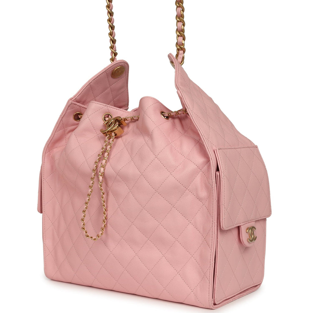 Chanel Medium 25 Hobo Bag Light Pink Caviar Antique Gold Hardware