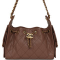 Chanel Mini 25 Hobo Bag Brown Caviar Antique Gold Hardware