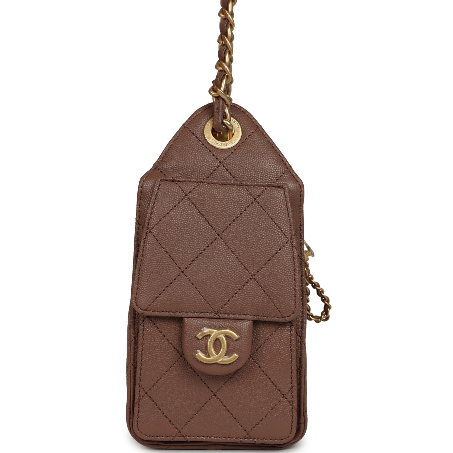 Chanel Mini 25 Hobo Bag Brown Caviar Antique Gold Hardware