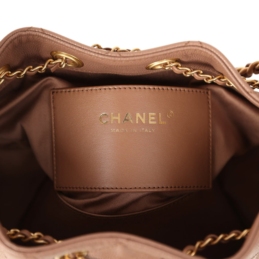 Chanel Mini 25 Hobo Bag Brown Caviar Antique Gold Hardware