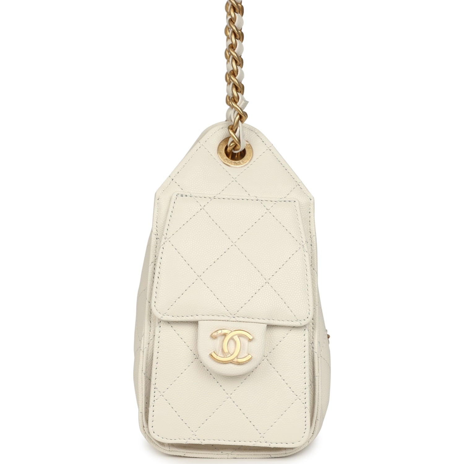 Chanel Mini 25 Hobo Bag White Caviar Antique Gold Hardware
