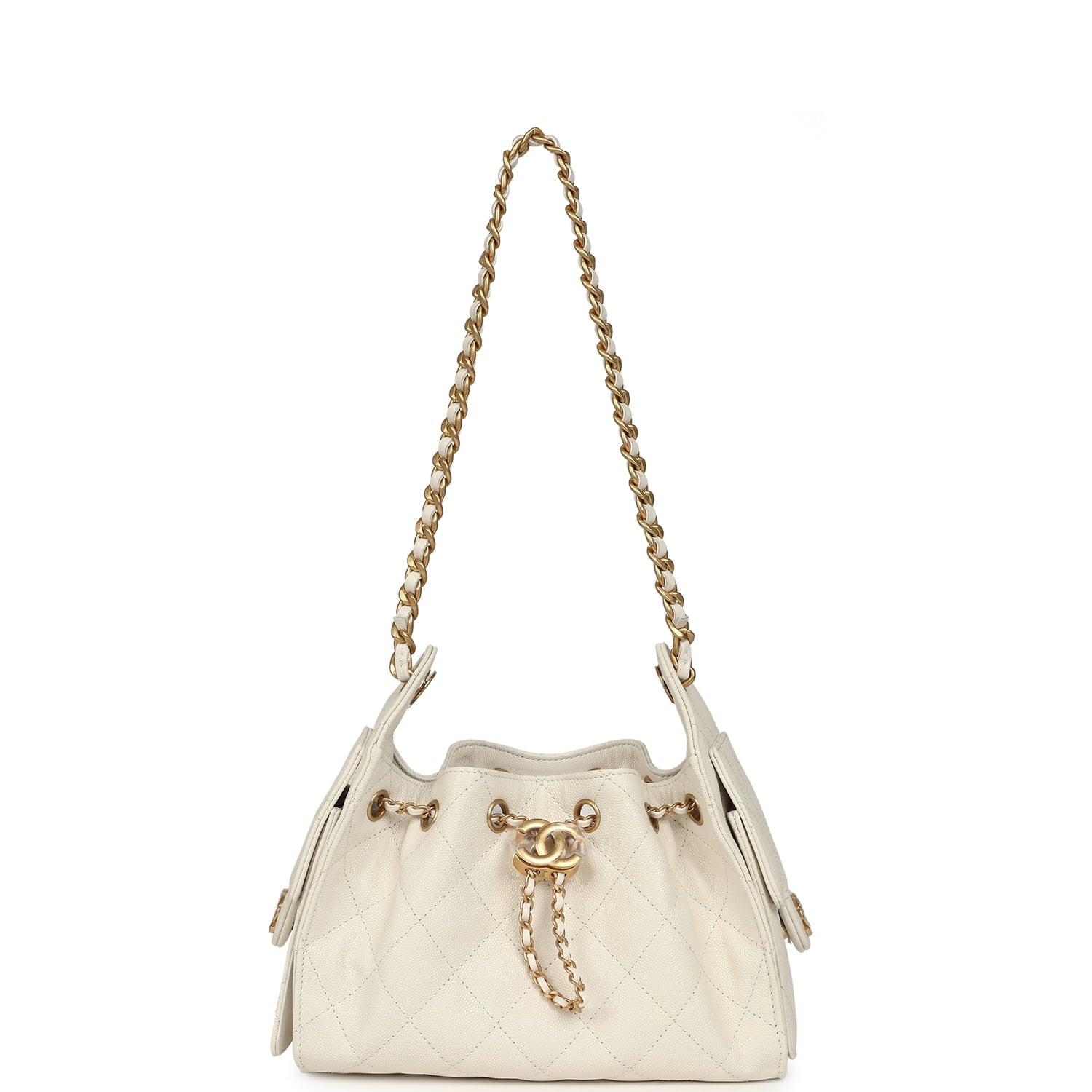Chanel Mini 25 Hobo Bag White Caviar Antique Gold Hardware