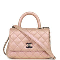 Chanel Micro Coco Top Handle Flap Iridescent Pink Shiny Caviar Mixed Metal Hardware