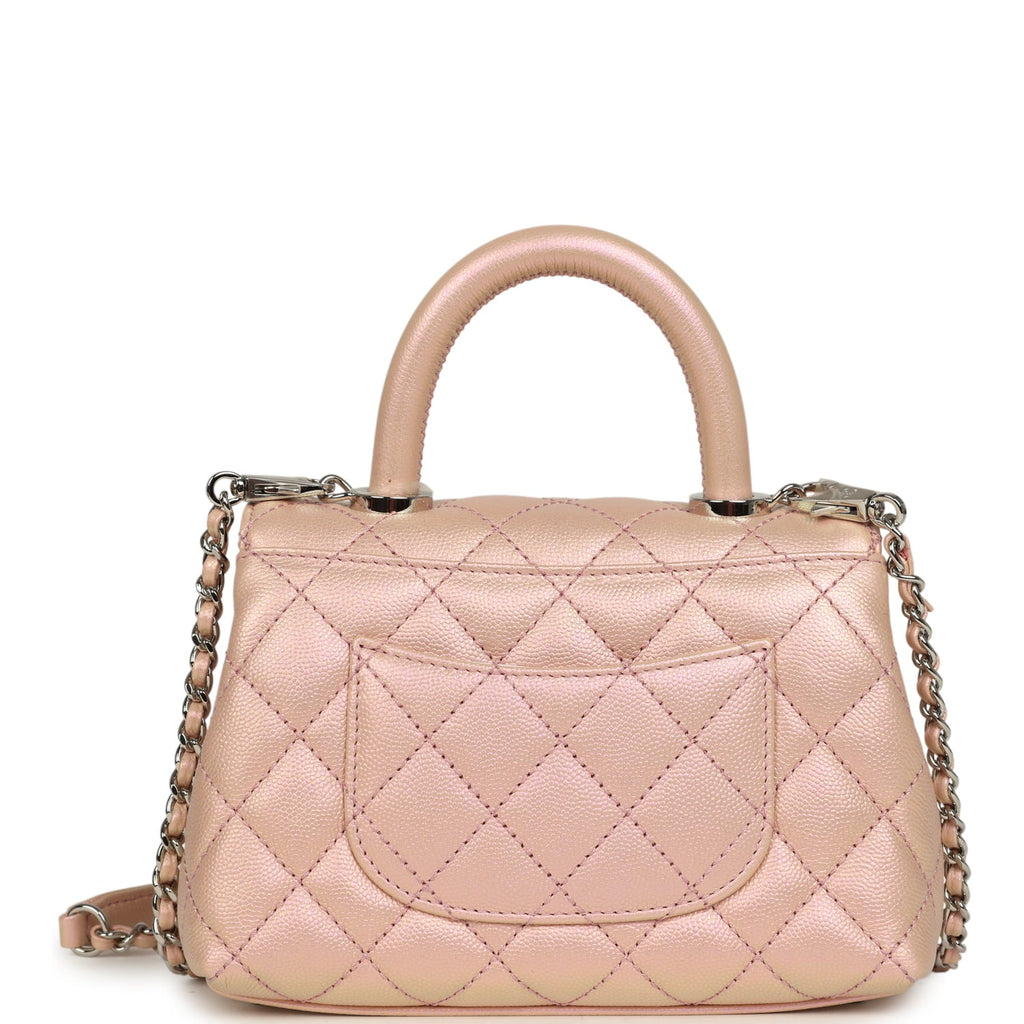 Chanel Micro Coco Top Handle Flap Iridescent Pink Shiny Caviar Mixed Metal Hardware