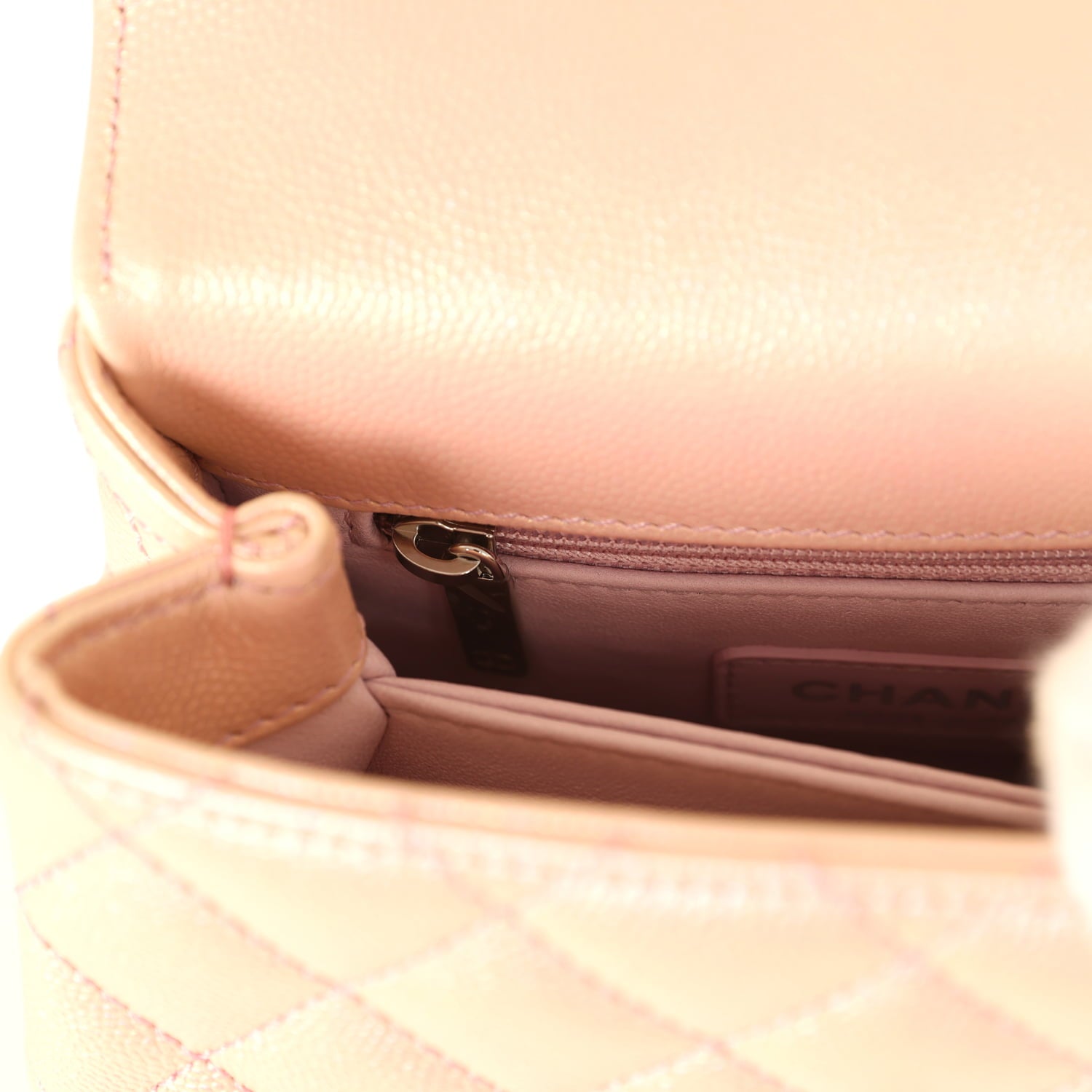 Chanel Micro Coco Top Handle Flap Iridescent Pink Shiny Caviar Mixed Metal Hardware