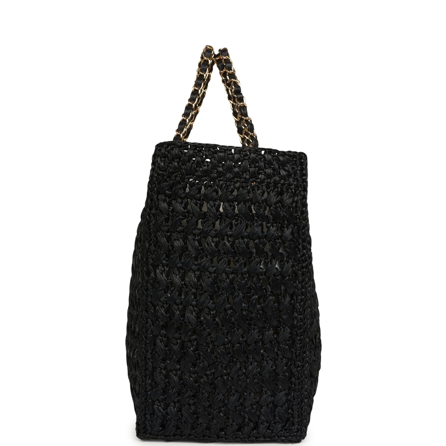 Chanel Coco Beach CC Shopping Tote Black Raffia and Calfskin Gold Hardware