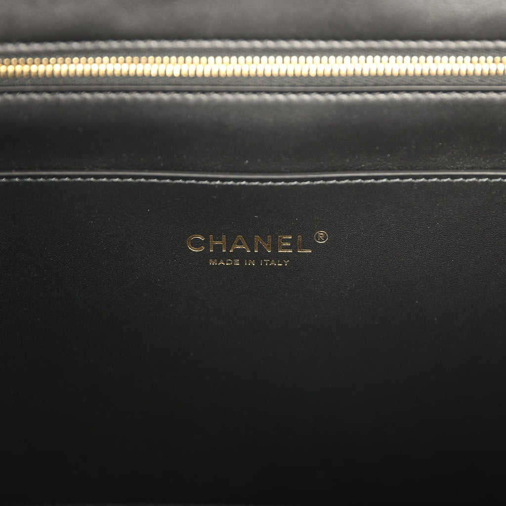 Chanel Coco Beach CC Shopping Tote Black Raffia and Calfskin Gold Hardware