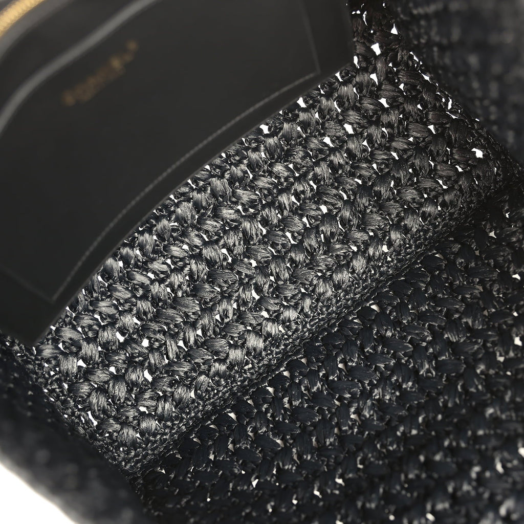 Chanel Coco Beach CC Shopping Tote Black Raffia and Calfskin Gold Hardware