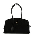 Chanel Large "Perfect Bowling" Bag Black Suede Gold Hardware