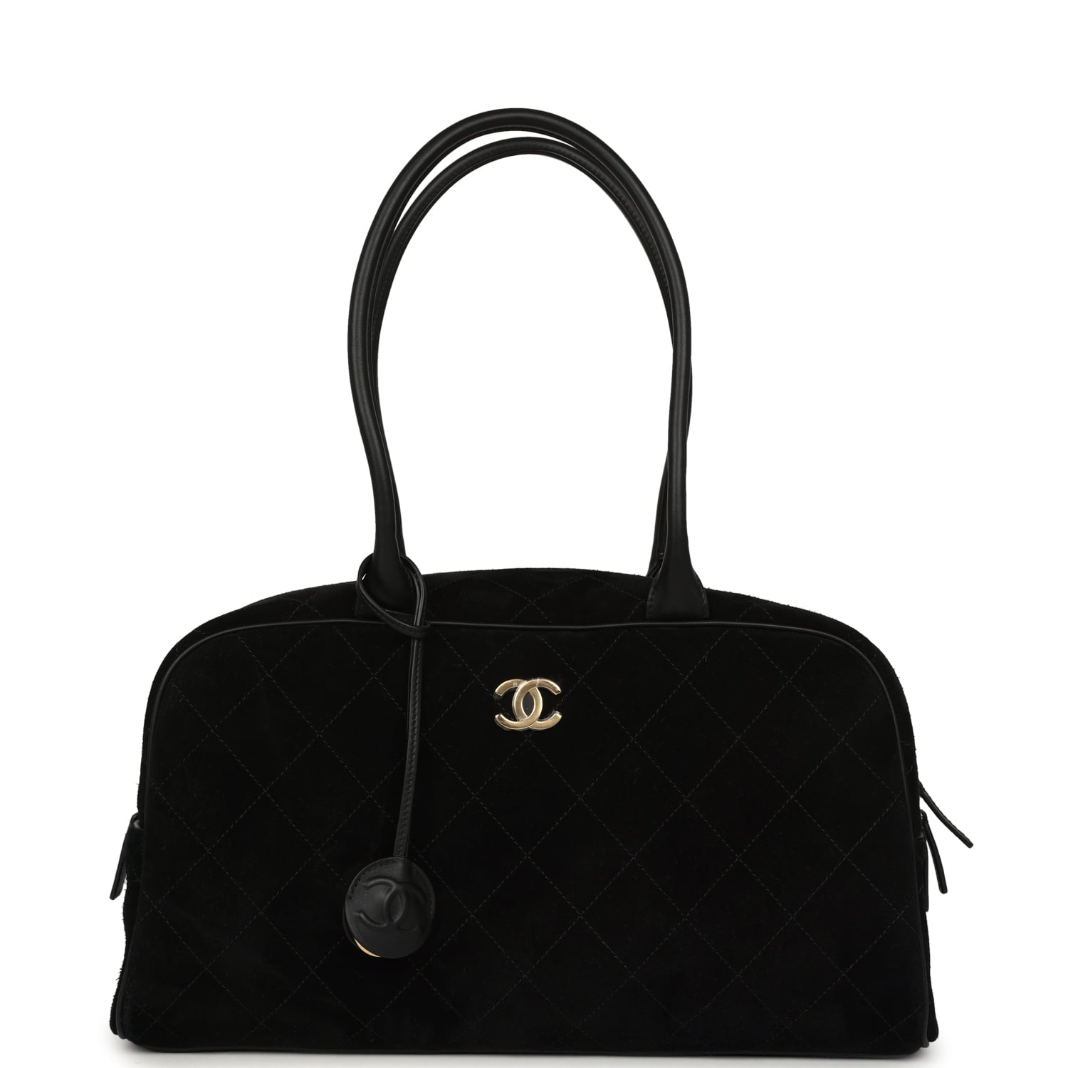 Chanel Large "Perfect Bowling" Bag Black Suede Gold Hardware