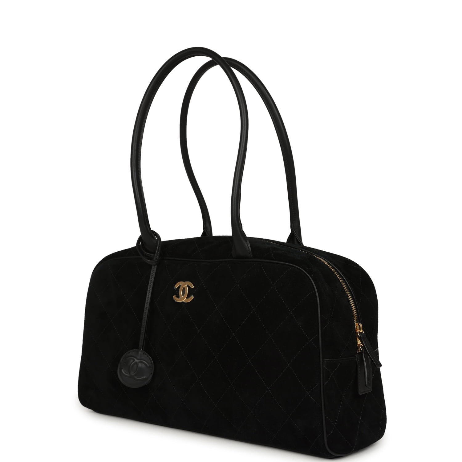 Chanel Large "Perfect Bowling" Bag Black Suede Gold Hardware