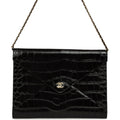 Chanel Envelope Clutch with Chain Black Croc Embossed Calfskin Gold Hardware