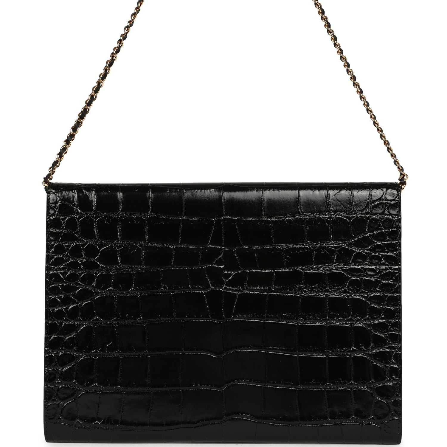 Chanel Envelope Clutch with Chain Black Croc Embossed Calfskin Gold Hardware