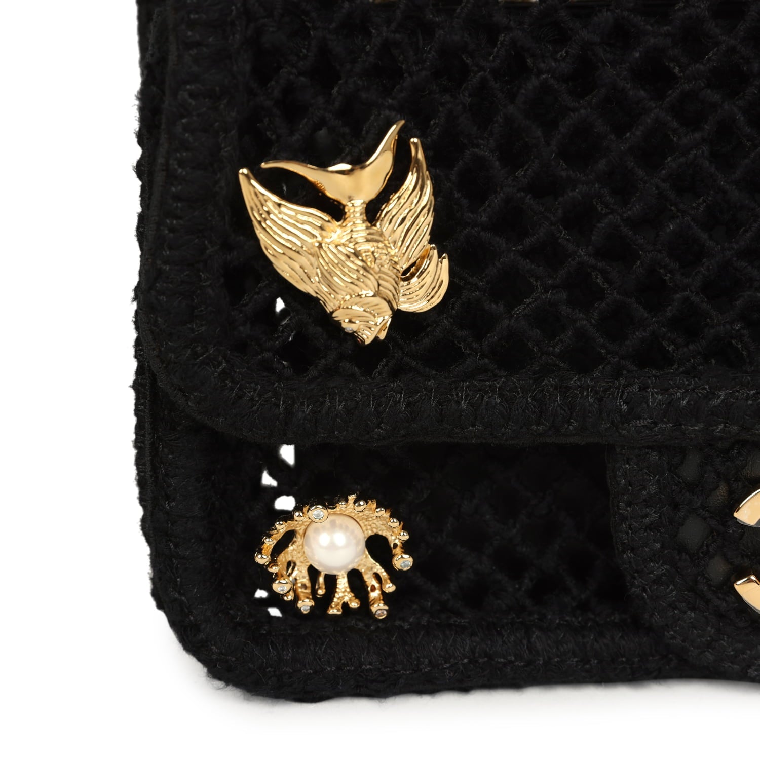 Chanel Small Coco Beach Macrame Charms Flap Bag Black Mesh Gold Hardware