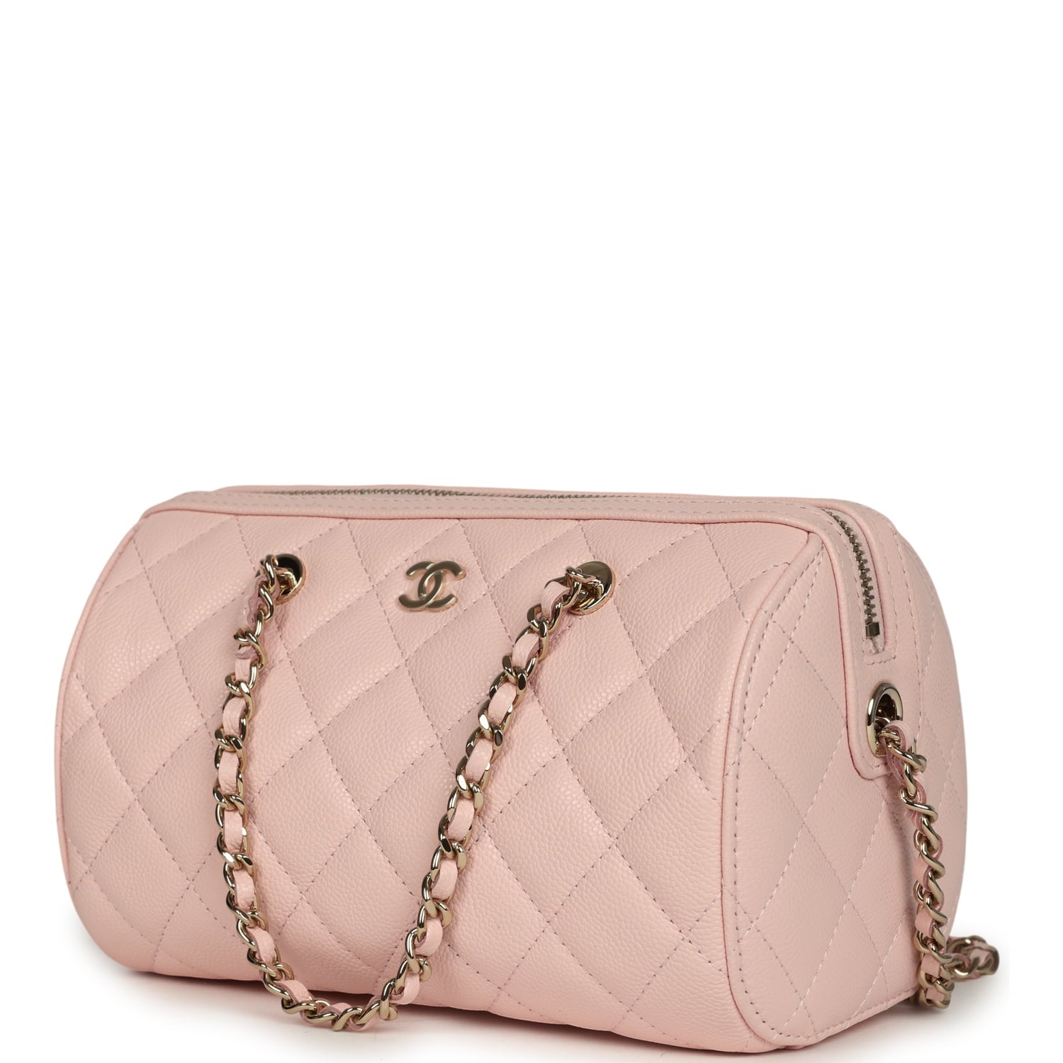 Chanel Mini Timeless Classic Barrel Bag with Chain Light Pink Shiny Caviar Light Gold Hardware