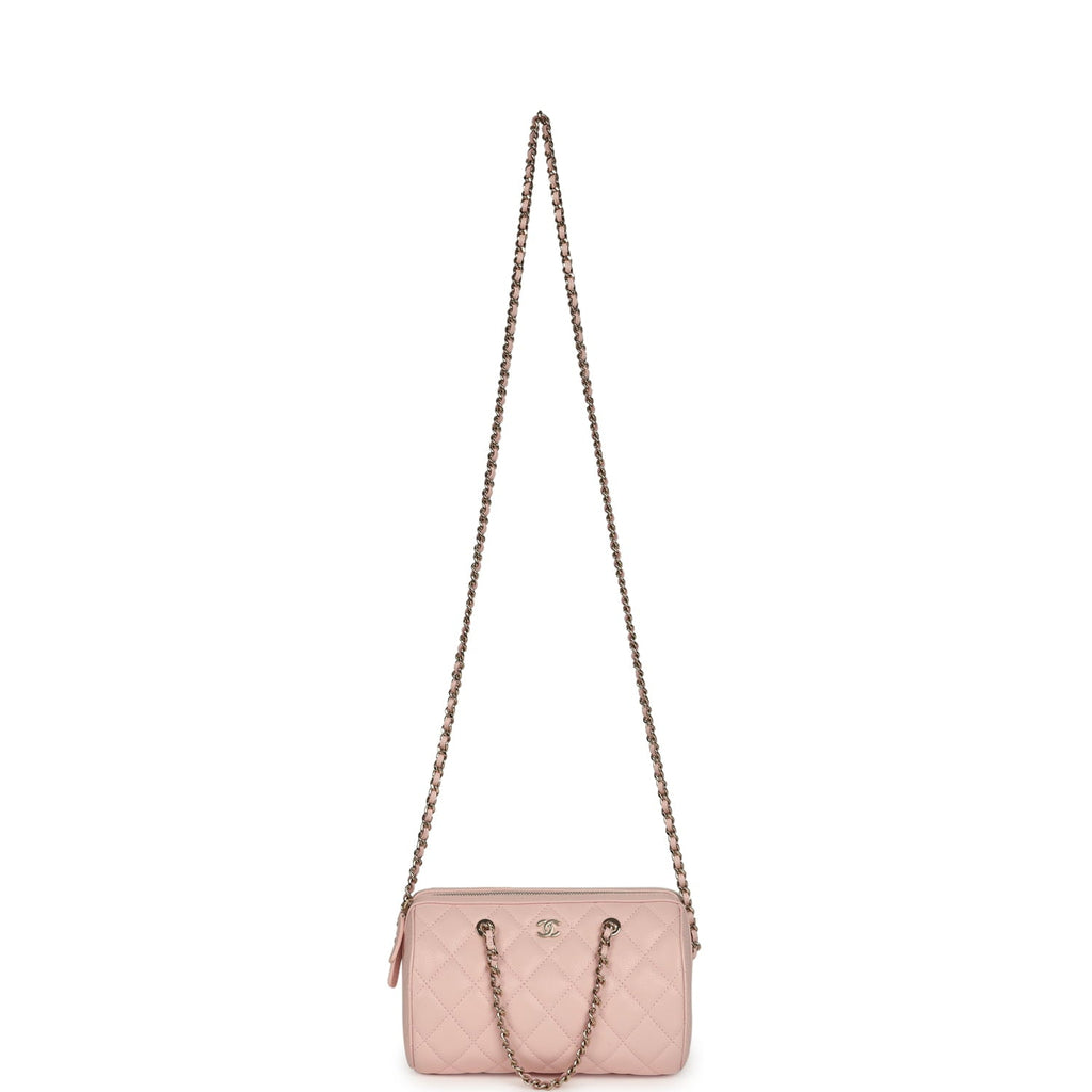 Chanel Mini Timeless Classic Barrel Bag with Chain Light Pink Shiny Caviar Light Gold Hardware