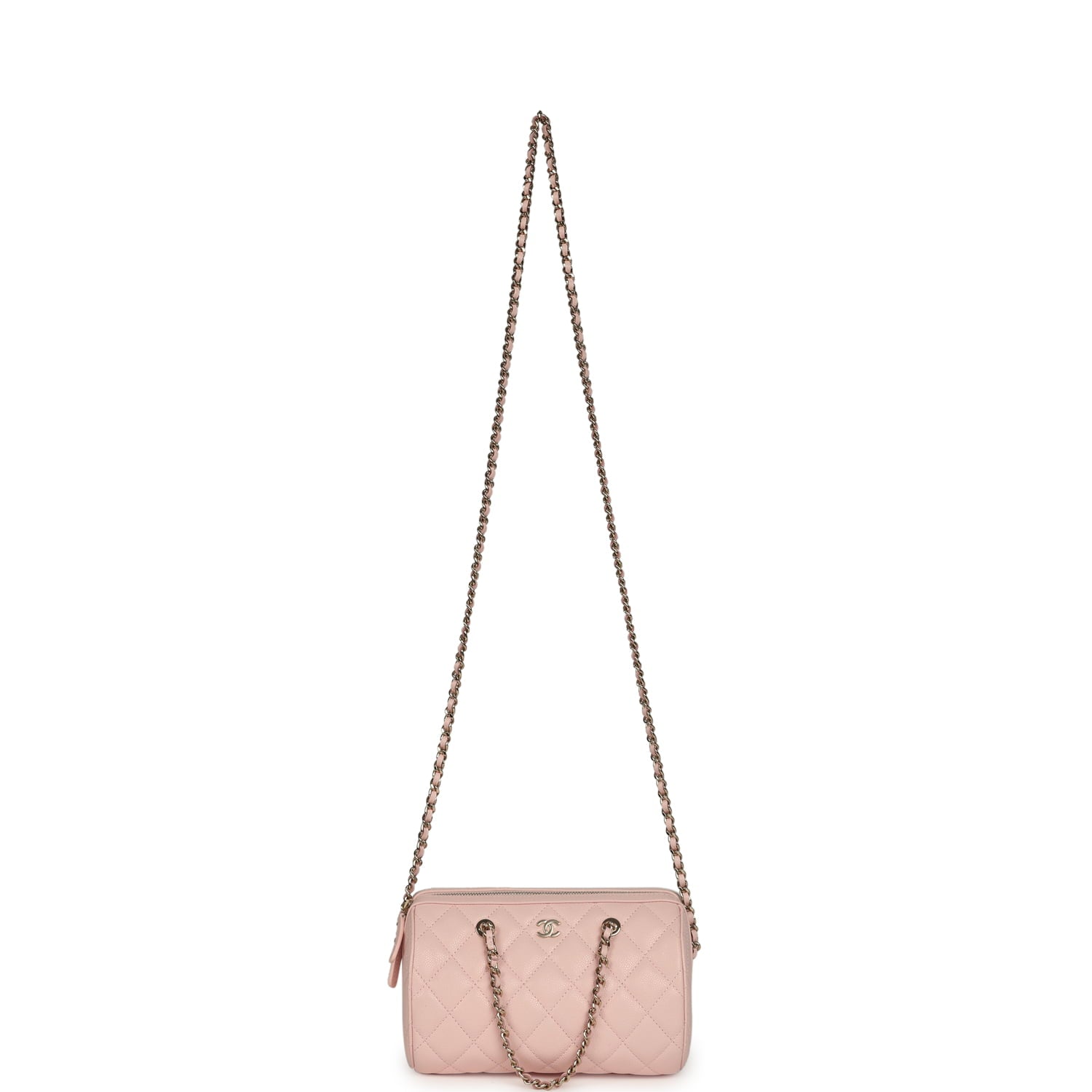 Chanel Mini Timeless Classic Barrel Bag with Chain Light Pink Shiny Caviar Light Gold Hardware